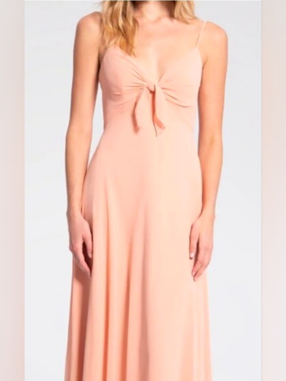 Hayley Paige NWT Just Peachy Bow Front Chiffon Maxi Gown Dress Size 10 #52205